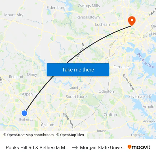Pooks Hill Rd & Bethesda Marriott to Morgan State University map