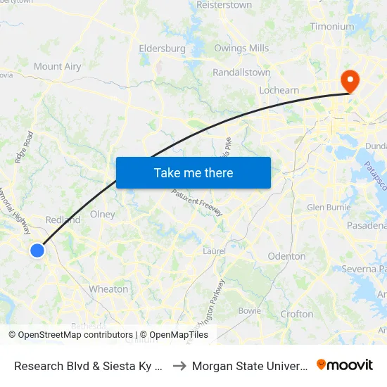 Research Blvd & Siesta Ky Way to Morgan State University map