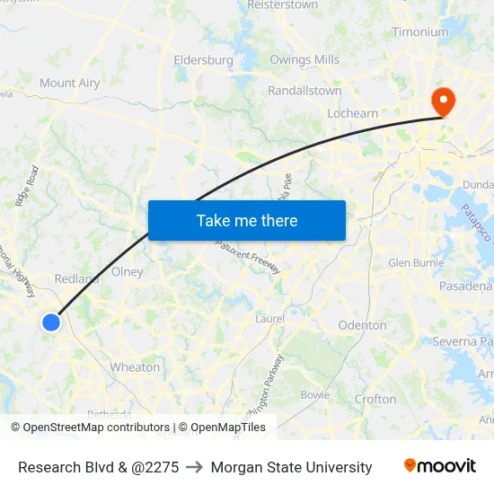 Research Blvd & @2275 to Morgan State University map