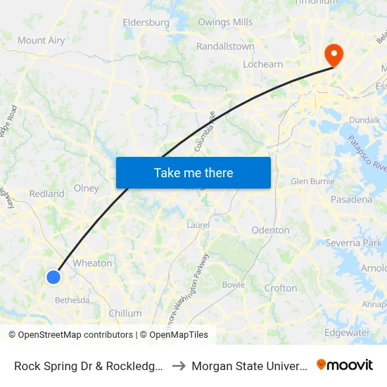 Rock Spring Dr & Rockledge Dr to Morgan State University map