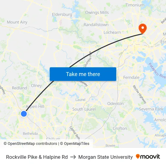 Rockville Pike & Halpine Rd to Morgan State University map