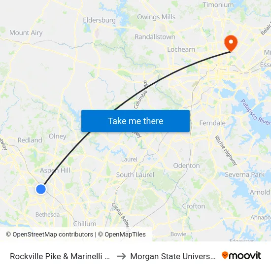 Rockville Pike & Marinelli Rd to Morgan State University map