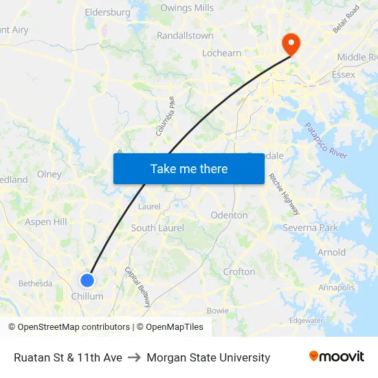 Ruatan St & 11th Ave to Morgan State University map