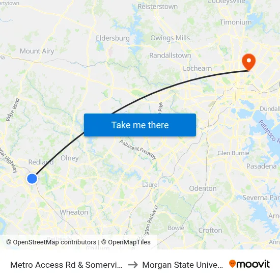 Metro Access Rd & Somerville Dr to Morgan State University map