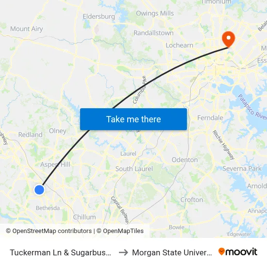 Tuckerman Ln & Sugarbush Ln to Morgan State University map