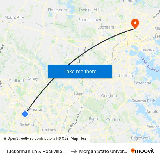 Tuckerman Ln & Rockville Pike to Morgan State University map