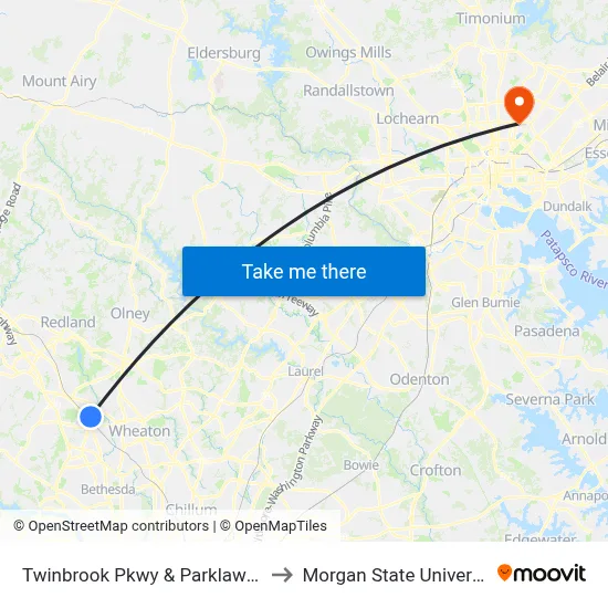 Twinbrook Pkwy & Parklawn Dr to Morgan State University map