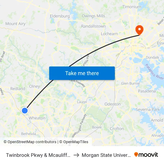 Twinbrook Pkwy & Mcauliffe Dr to Morgan State University map