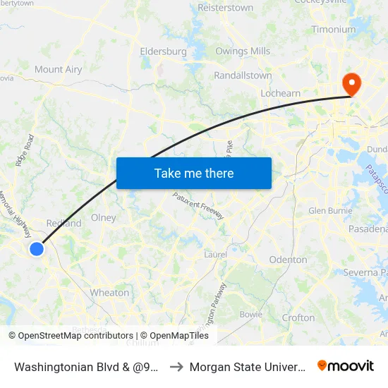 Washingtonian Blvd & @9801 to Morgan State University map