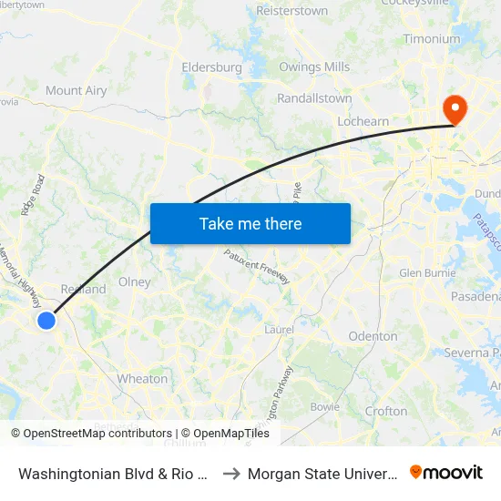 Washingtonian Blvd & Rio Blvd to Morgan State University map
