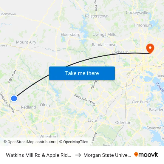 Watkins Mill Rd & Apple Ridge Rd to Morgan State University map