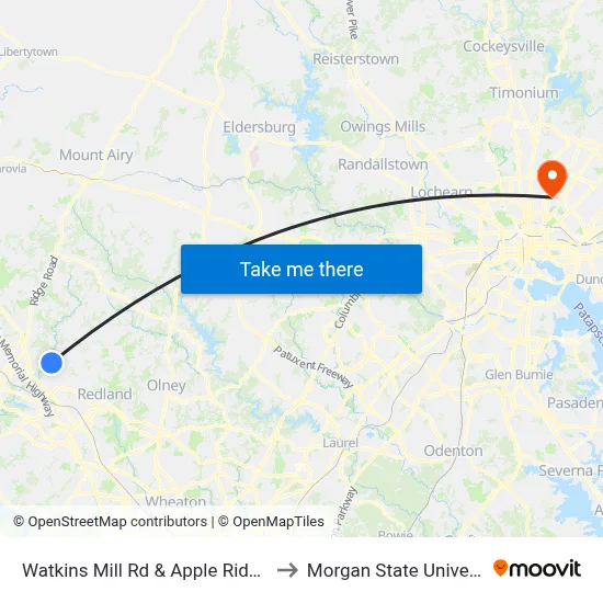 Watkins Mill Rd & Apple Ridge Rd to Morgan State University map