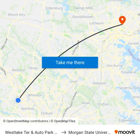 Westlake Ter & Auto Park Ave to Morgan State University map