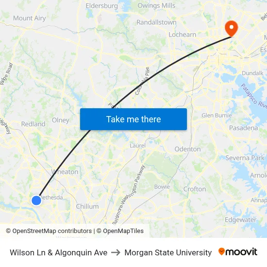Wilson Ln & Algonquin Ave to Morgan State University map