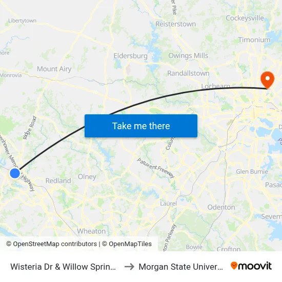 Wisteria Dr & Willow Spring Dr to Morgan State University map