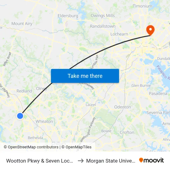 Wootton Pkwy & Seven Locks Rd to Morgan State University map