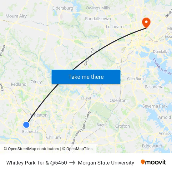 Whitley Park Ter & @5450 to Morgan State University map
