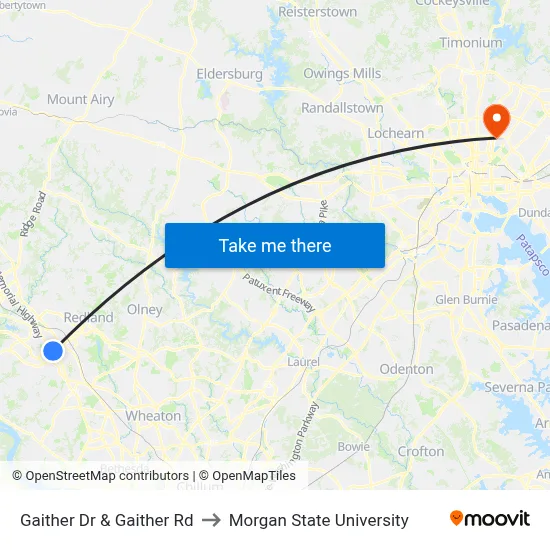 Gaither Dr & Gaither Rd to Morgan State University map
