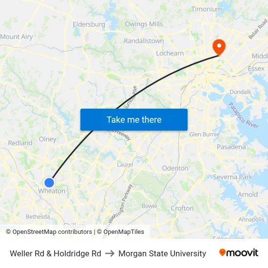 Weller Rd & Holdridge Rd to Morgan State University map