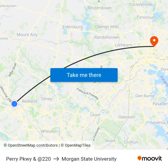 Perry Pkwy & @220 to Morgan State University map