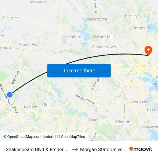 Shakespeare Blvd & Frederick Rd to Morgan State University map