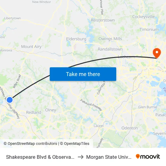 Shakespeare Blvd & Observation Dr to Morgan State University map