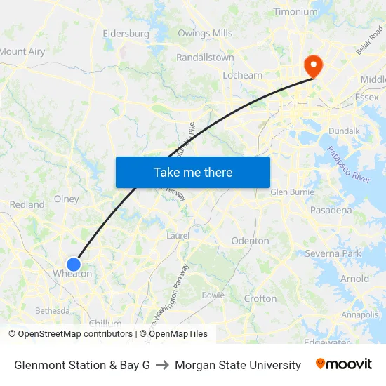 Glenmont Station & Bay G to Morgan State University map