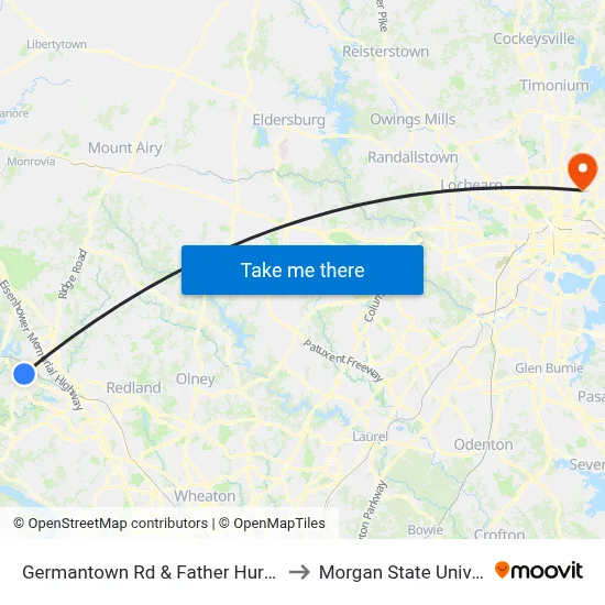 Germantown Rd & Father Hurley Blvd to Morgan State University map