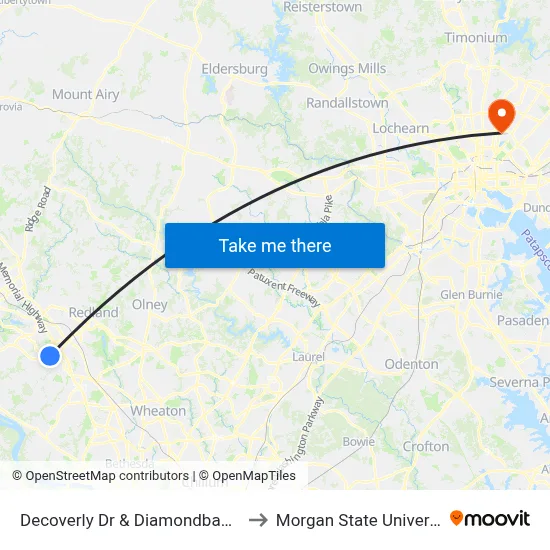 Decoverly Dr & Diamondback Dr to Morgan State University map