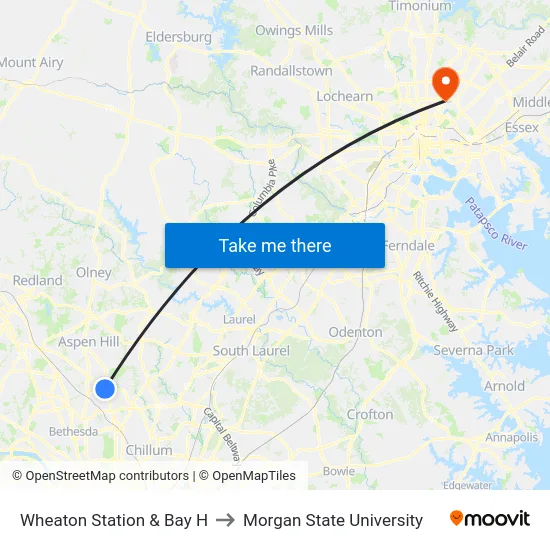 Wheaton Station  & Bay H to Morgan State University map