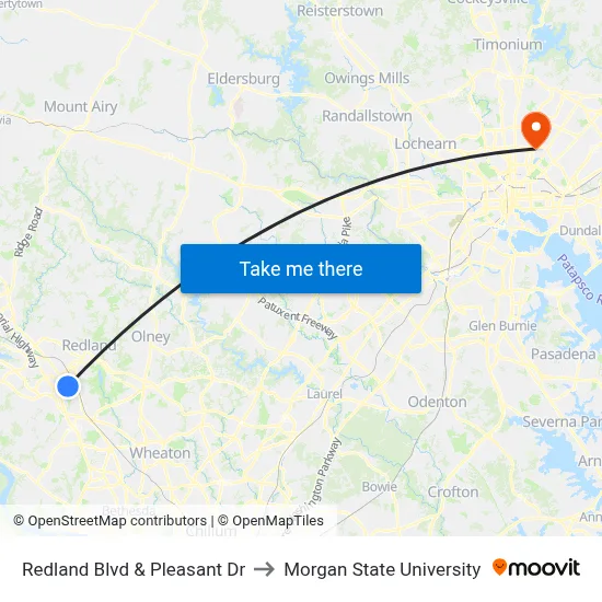 Redland Blvd & Pleasant Dr to Morgan State University map