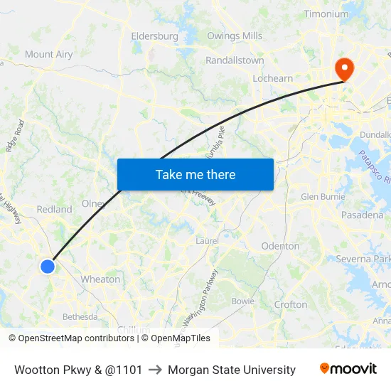 Wootton Pkwy & @1101 to Morgan State University map