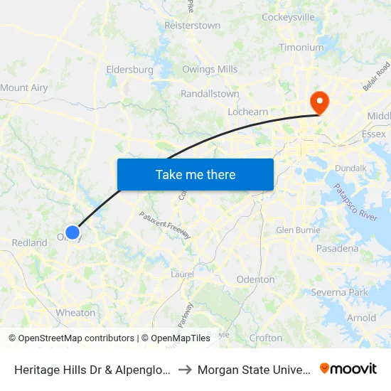 Heritage Hills Dr & Alpenglow Ln to Morgan State University map