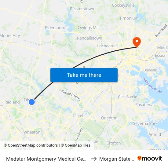 Medstar Montgomery Medical Center & Prince Philip Dr to Morgan State University map