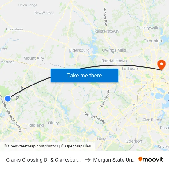 Clarks Crossing Dr & Clarksburg Square Rd to Morgan State University map