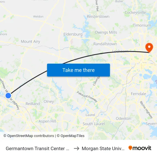 Germantown Transit Center  & Bay F to Morgan State University map