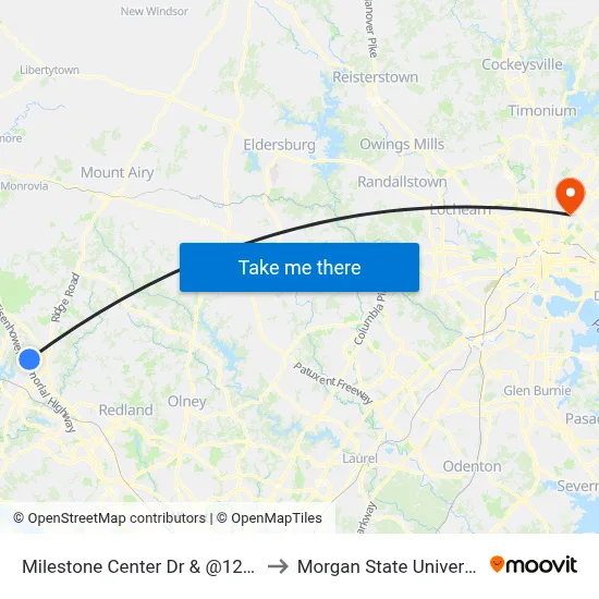 Milestone Center Dr & @12450 to Morgan State University map