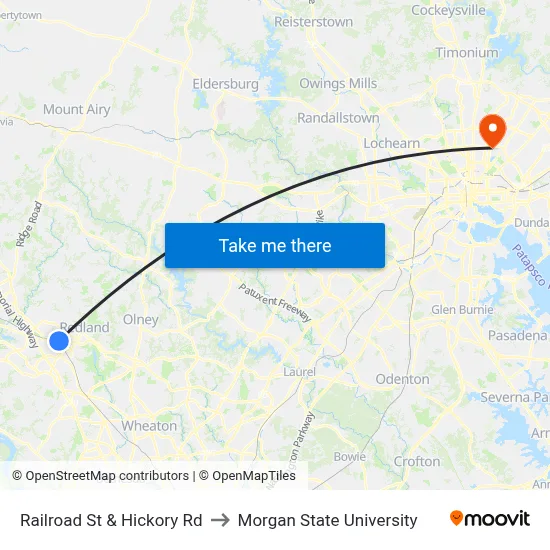 Railroad St & Hickory Rd to Morgan State University map