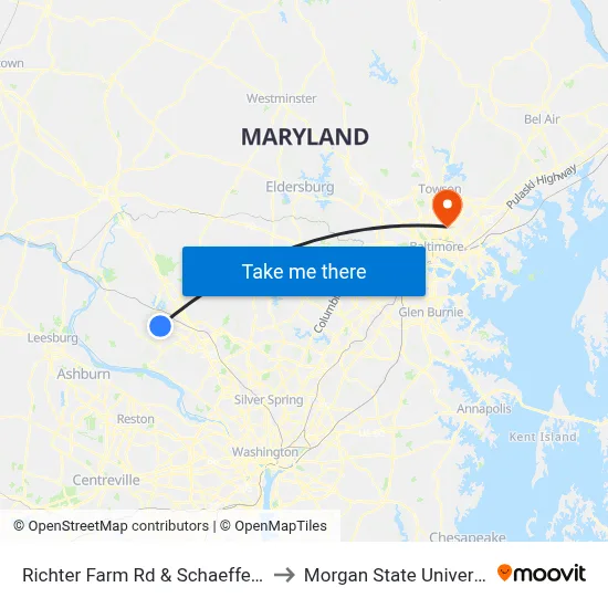 Richter Farm Rd & Schaeffer Rd to Morgan State University map