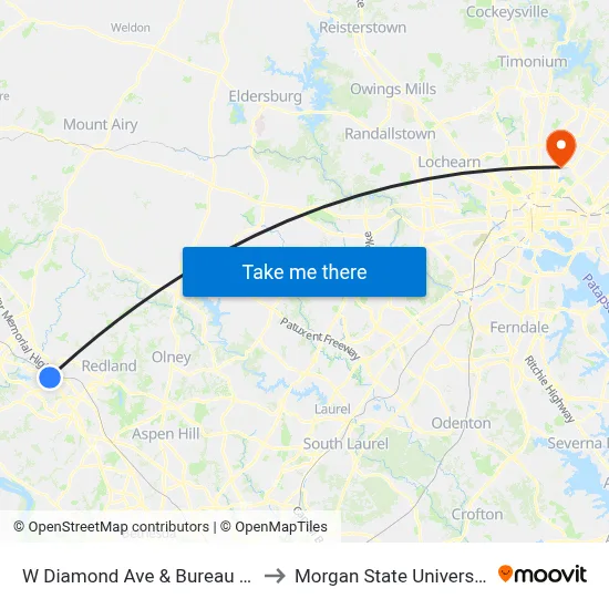 W Diamond Ave & Bureau Rd to Morgan State University map