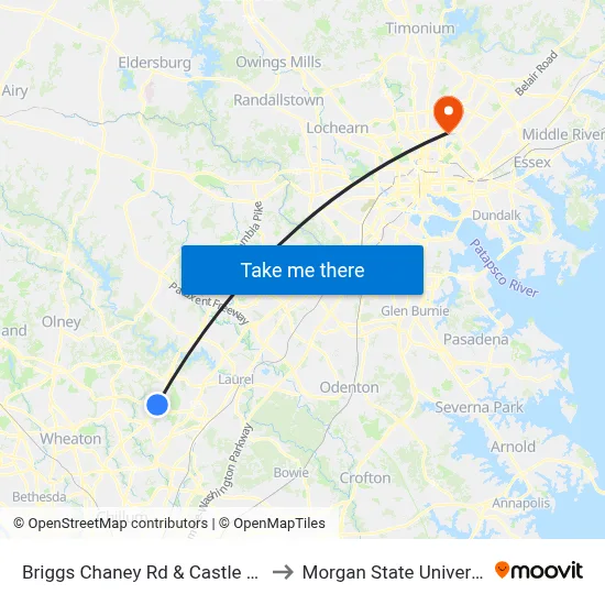 Briggs Chaney Rd & Castle Blvd to Morgan State University map