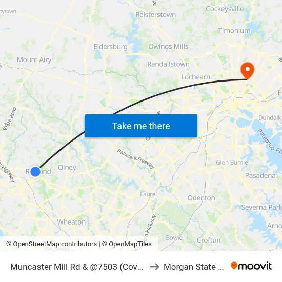 Muncaster Mill Rd & @7503 (Covenant Life Church) to Morgan State University map