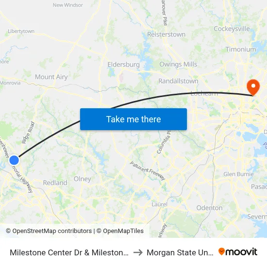 Milestone Center Dr & Milestone Center Ct to Morgan State University map