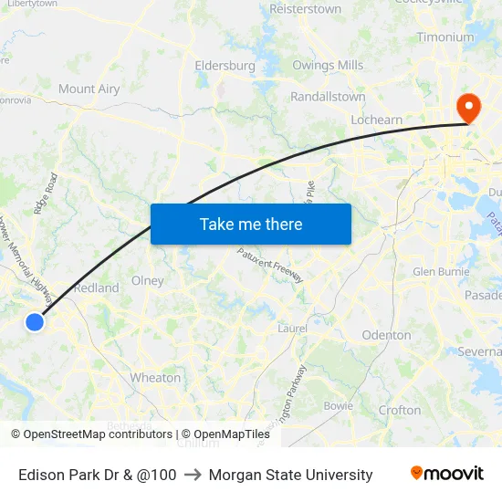 Edison Park Dr & @100 to Morgan State University map