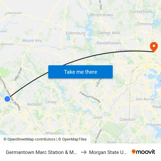 Germantown Marc Station & Mateny Hill Rd to Morgan State University map