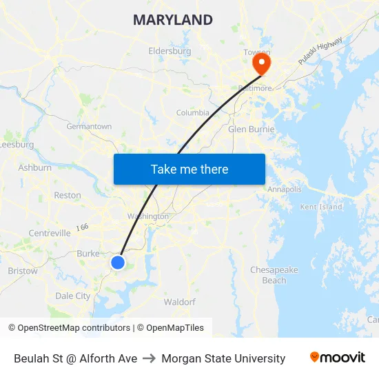 Beulah St @ Alforth Ave to Morgan State University map