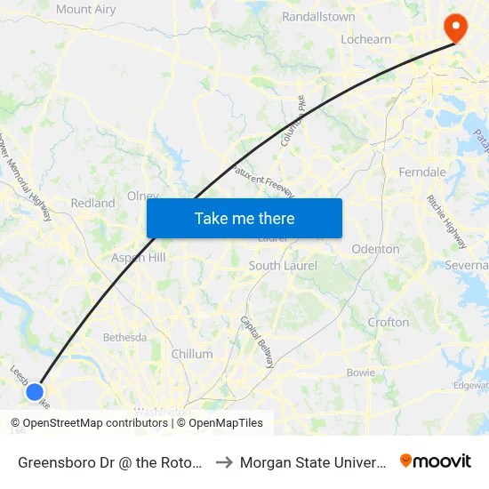 Greensboro Dr @ the Rotonda to Morgan State University map