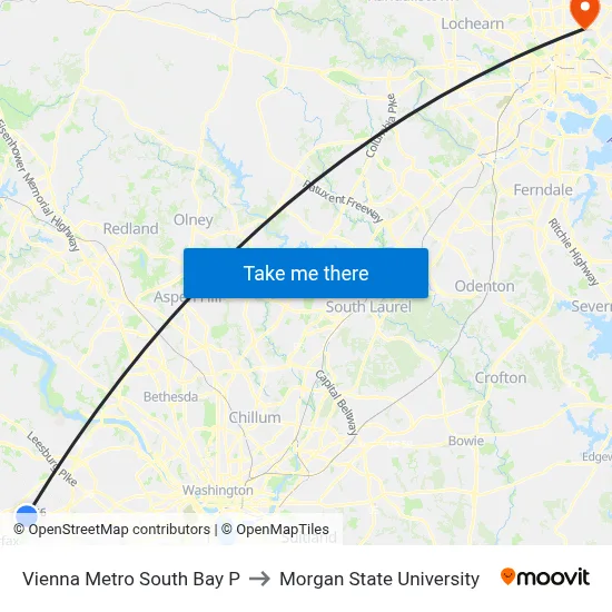 Vienna Metro South Bay P to Morgan State University map