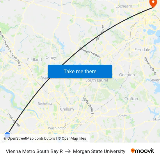 Vienna Metro South Bay R to Morgan State University map