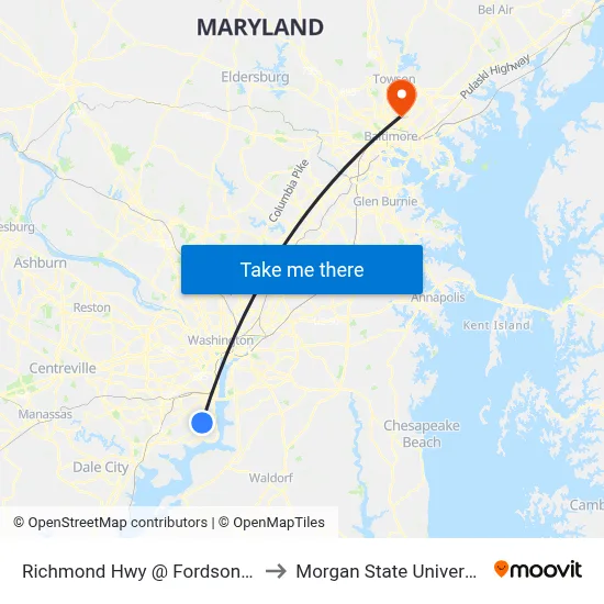 Richmond Hwy @ Fordson Rd to Morgan State University map
